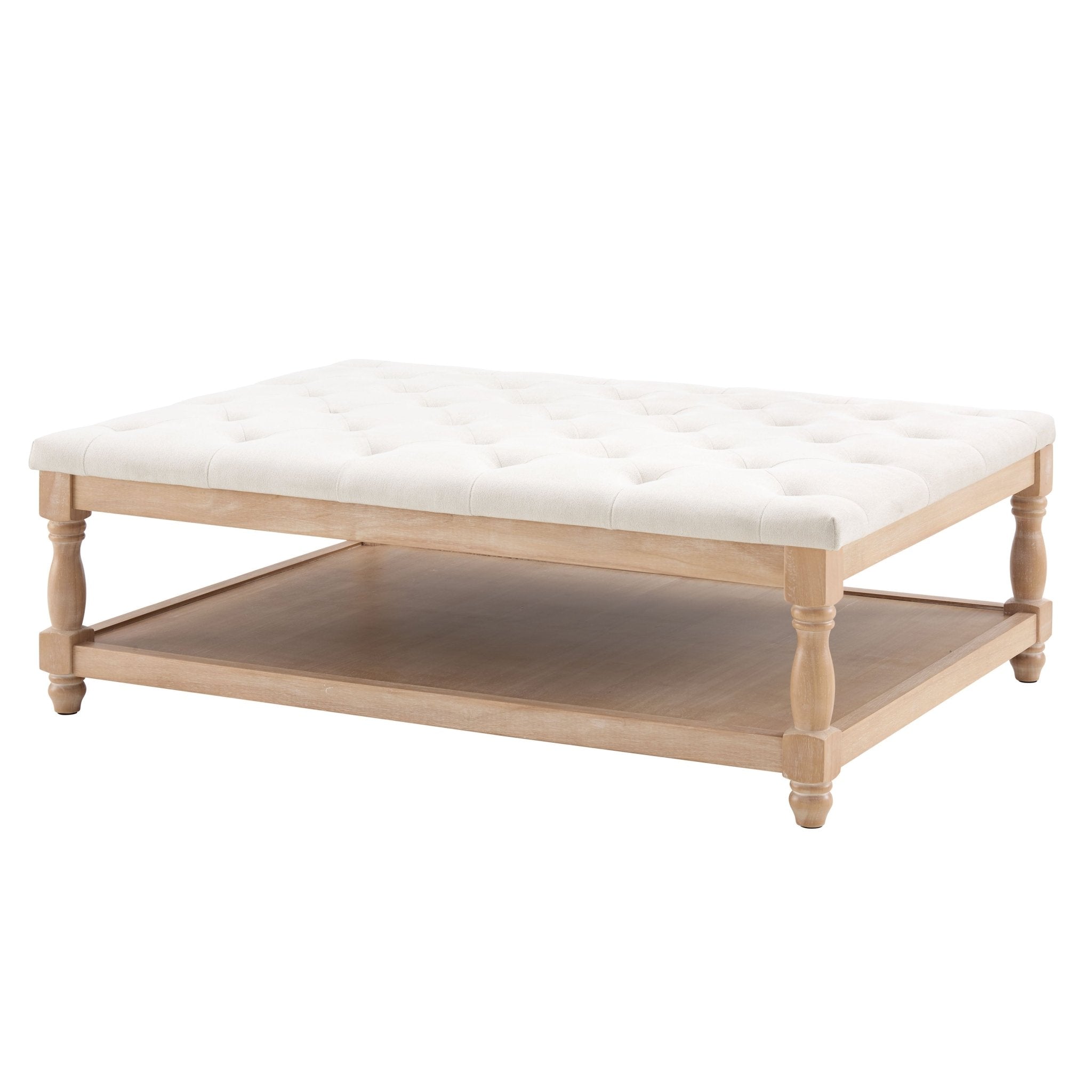 Knaresborough Button Back Coffee Table Pouffe - Cream Linen