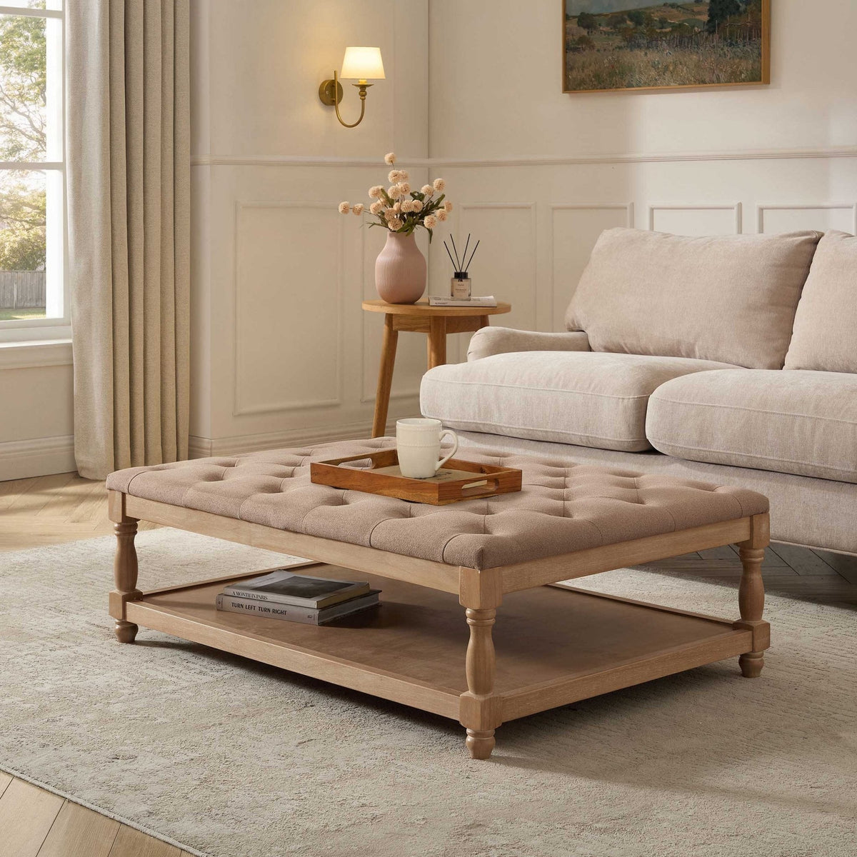 Knaresborough Button Back Coffee Table Pouffe - Oatmeal