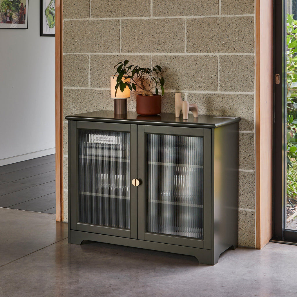 Lua 2 Door Small Sideboard - Fir Green with Glass Door