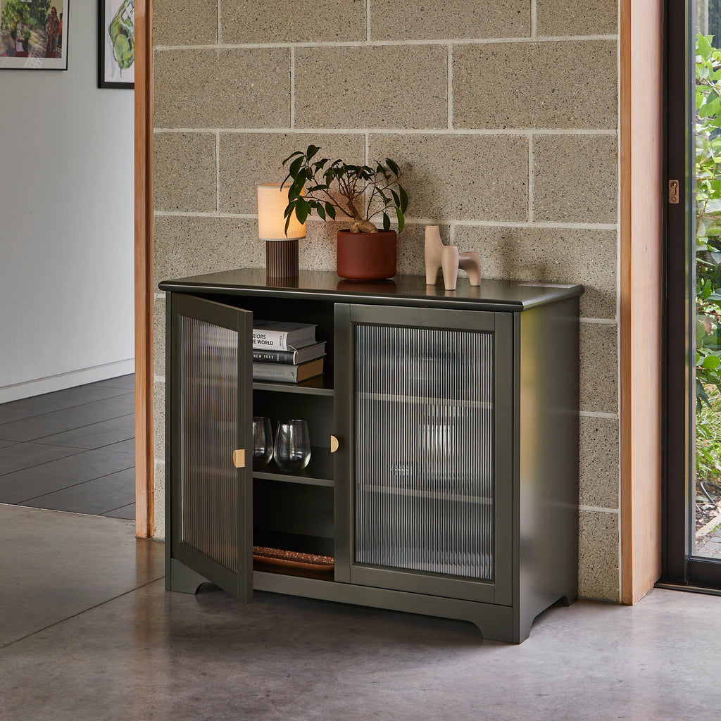 Lua 2 Door Small Sideboard - Fir Green with Glass Door