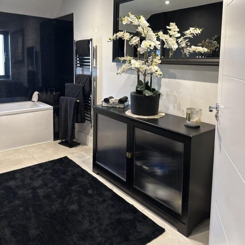 Lua 2 Door Large Sideboard - Noir Black with Fluted Glass