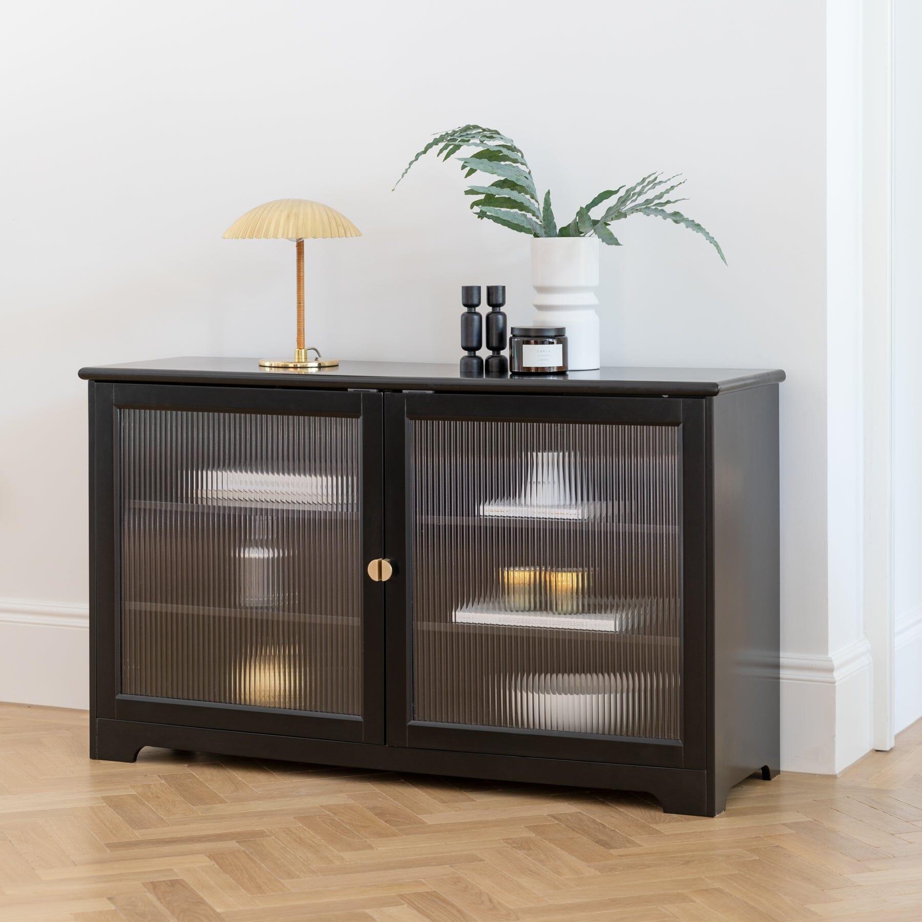 Lua 2 Door Large Sideboard - Noir Black with Fluted Glass