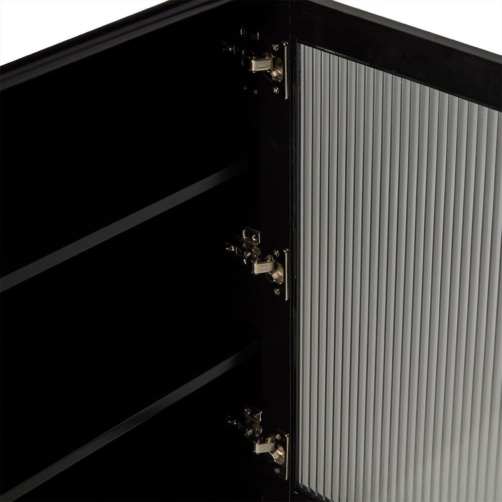 Lua 2 Door Large Sideboard - Noir Black with Fluted Glass
