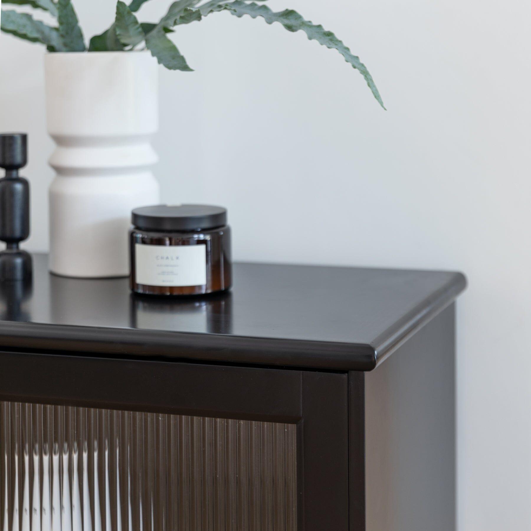 Lua 2 Door Large Sideboard - Noir Black with Fluted Glass