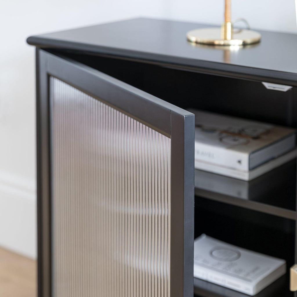 Lua 2 Door Large Sideboard - Noir Black with Fluted Glass