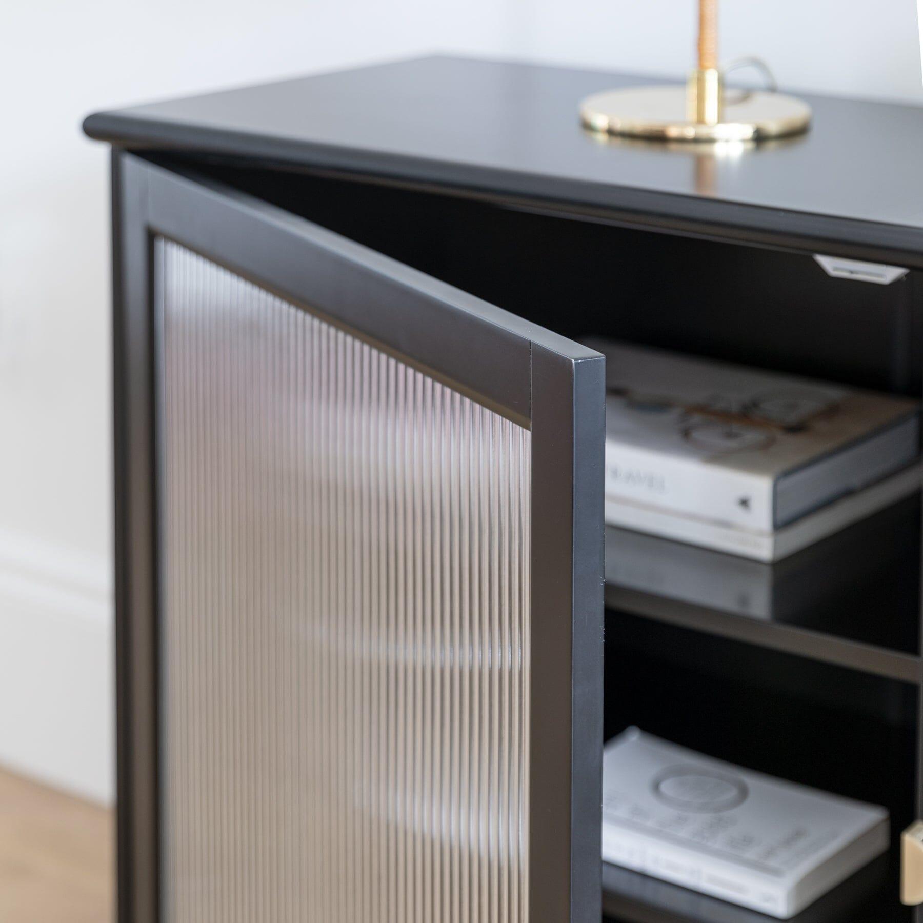 Lua 2 Door Large Sideboard - Noir Black with Fluted Glass