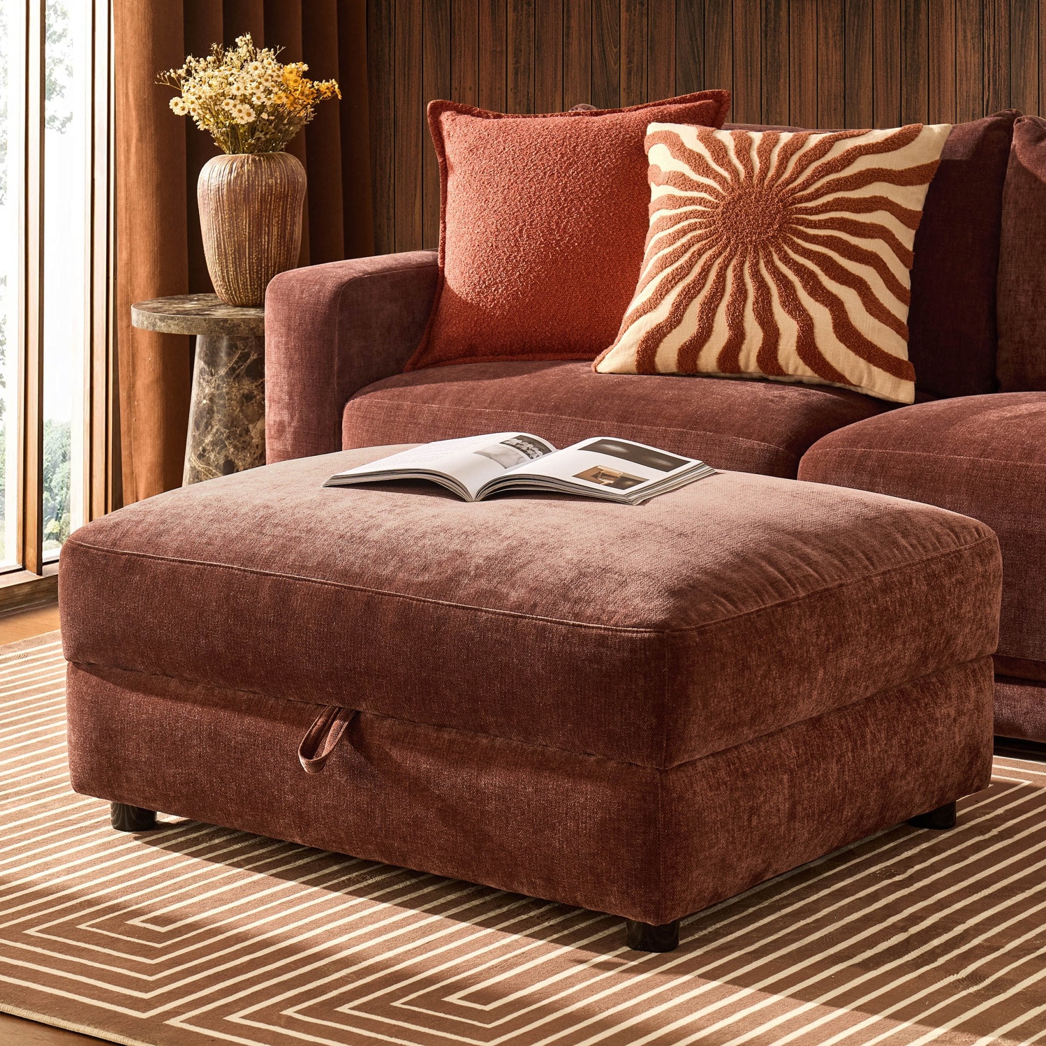 Lyon Storage Pouffe - Chenille Dark Rust