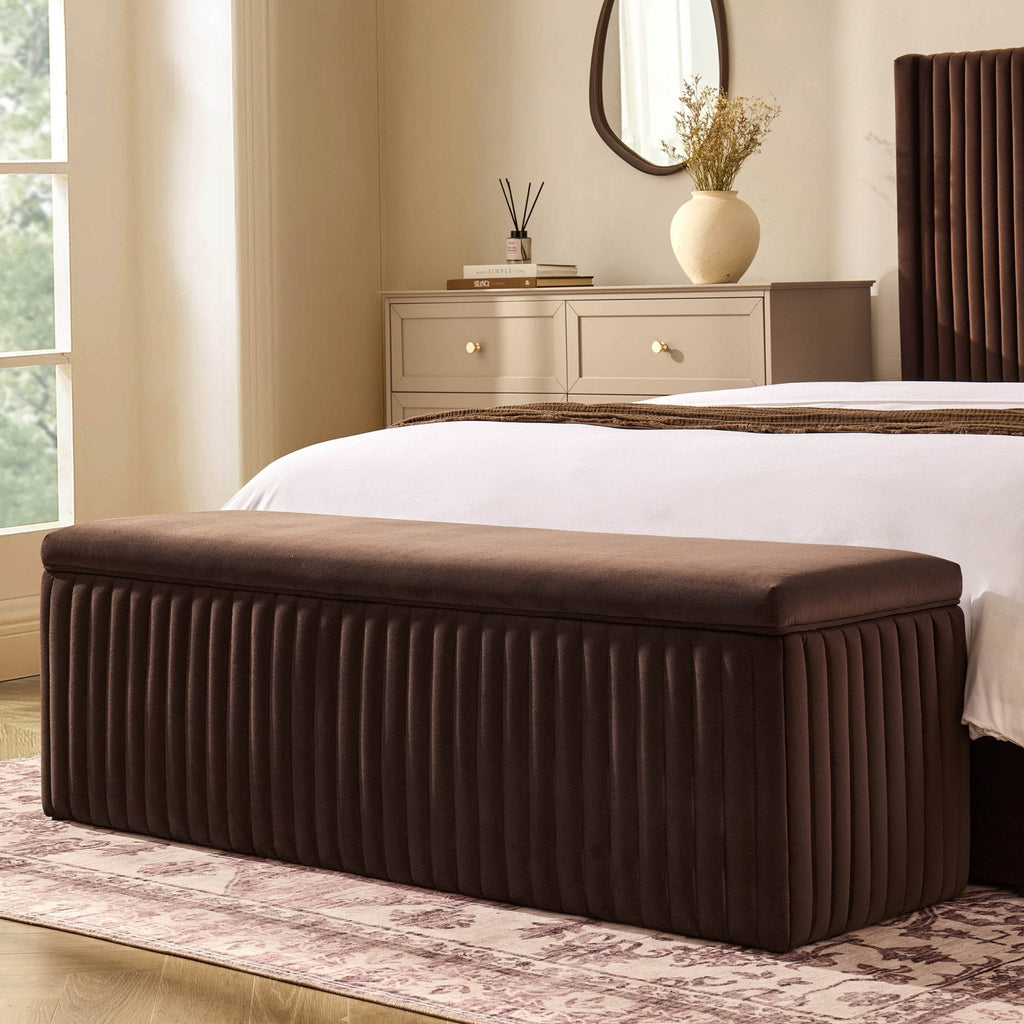 Melrose Ribbed Ottoman Storage Bench - Cappuccino