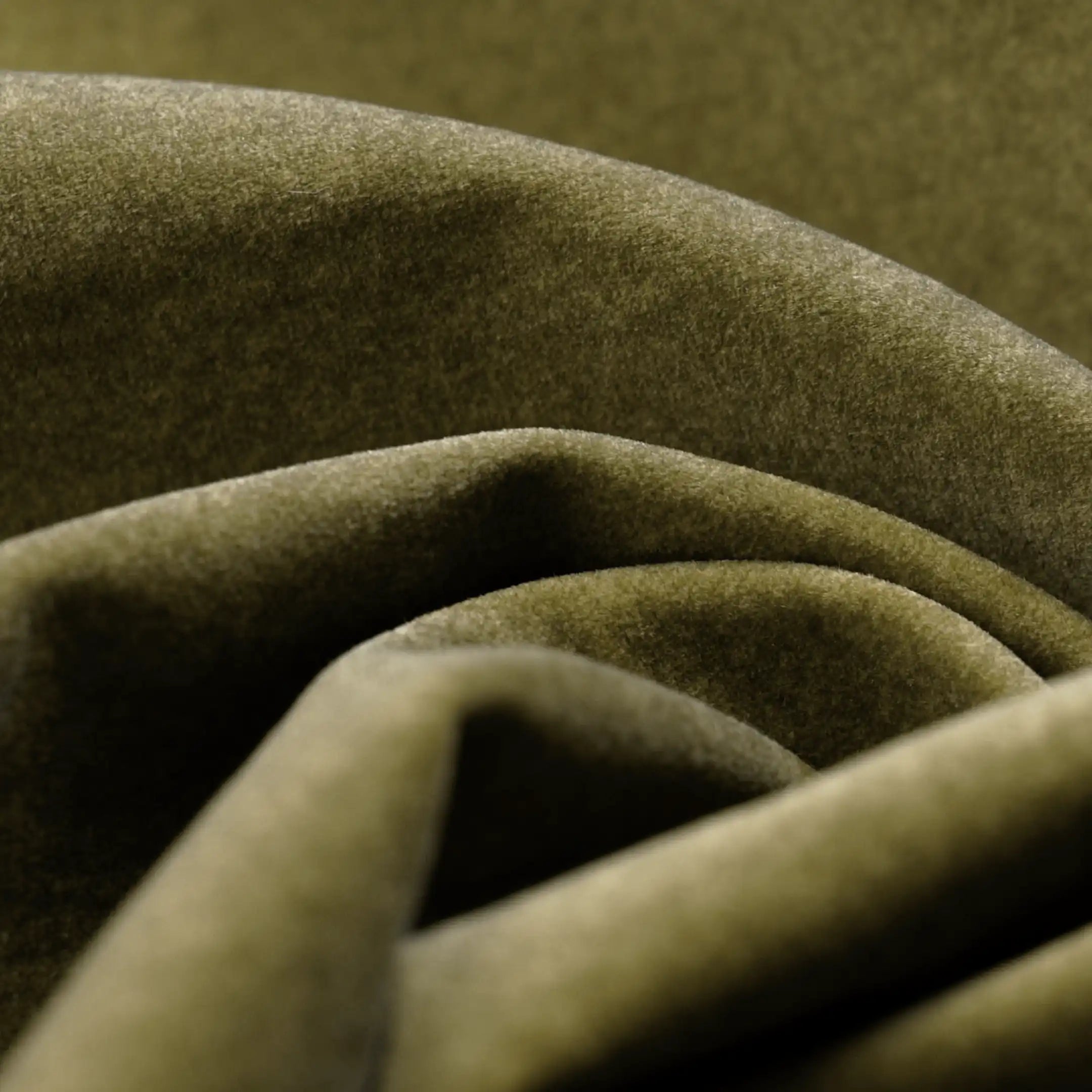 Halton Footstool | Moss Green Sustainable Mohair Velvet & Walnut