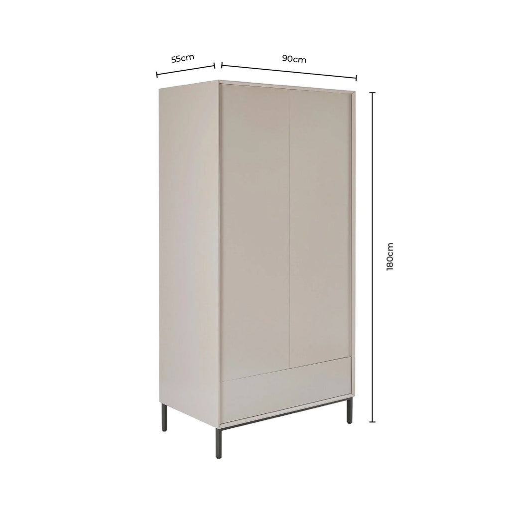 Nova 2 Door Wardrobe with Drawer - Taupe