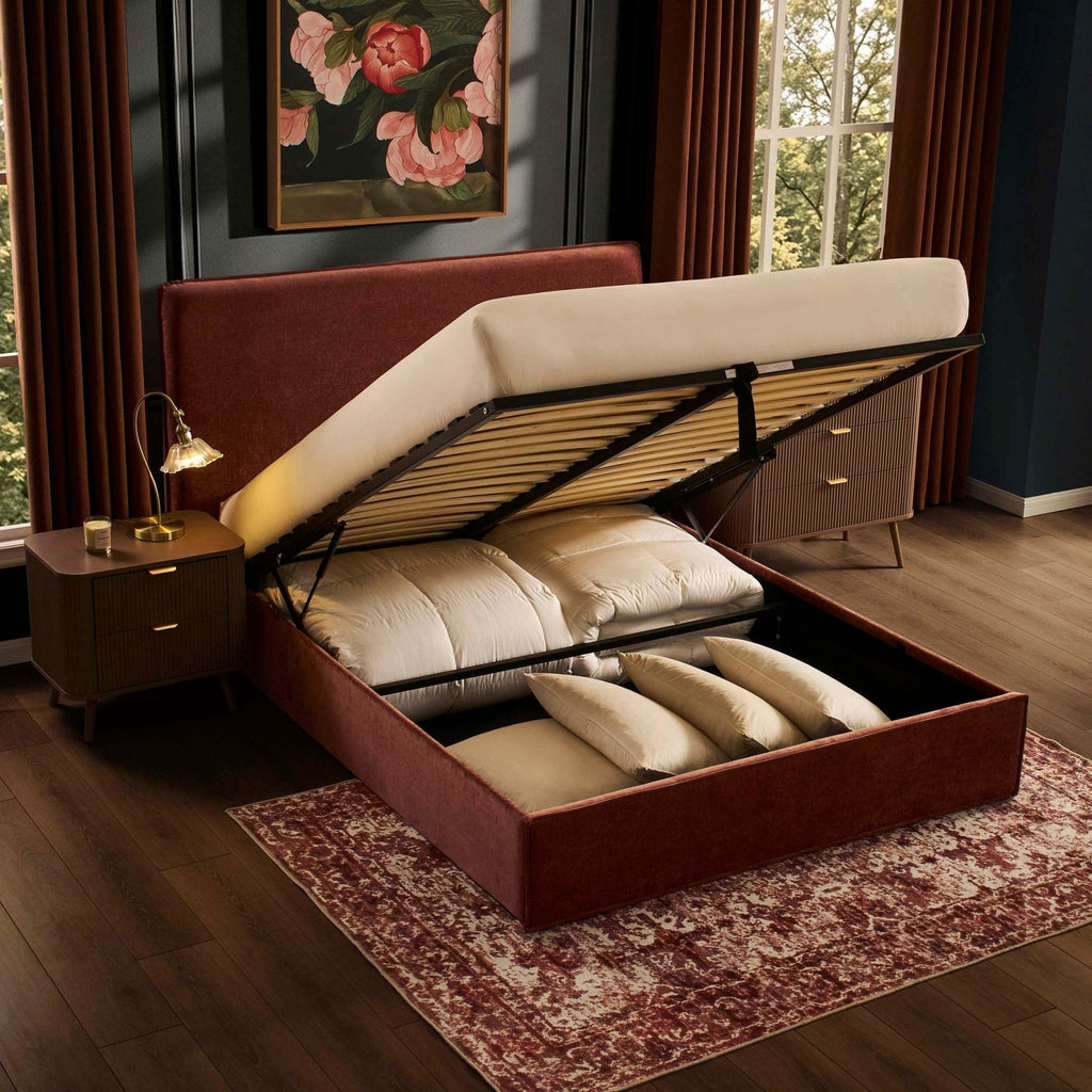 Oslo Ottoman Storage Bed - Chenille Dark Rust