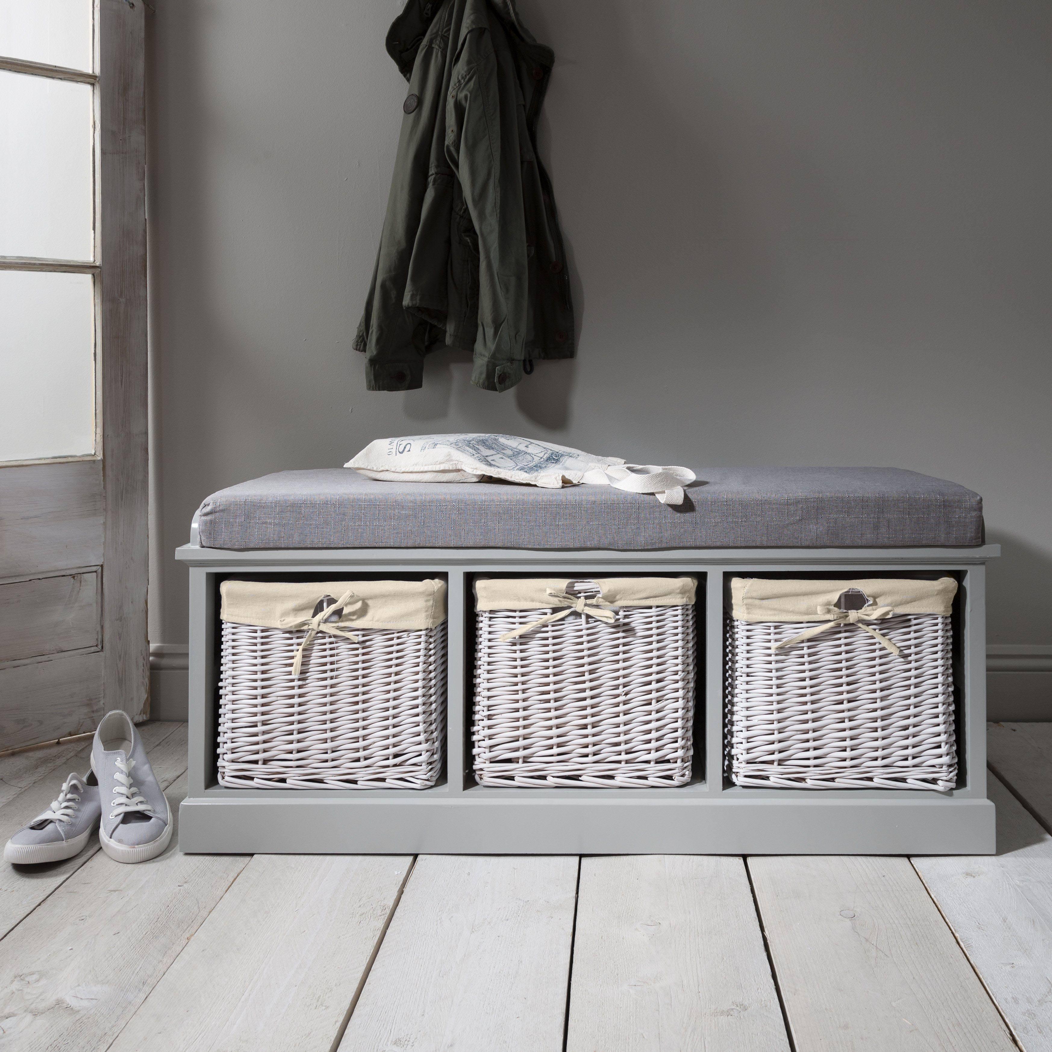 OUTLET - Fyfield 3 Seater Hallway Storage Bench with Storage - Grey
