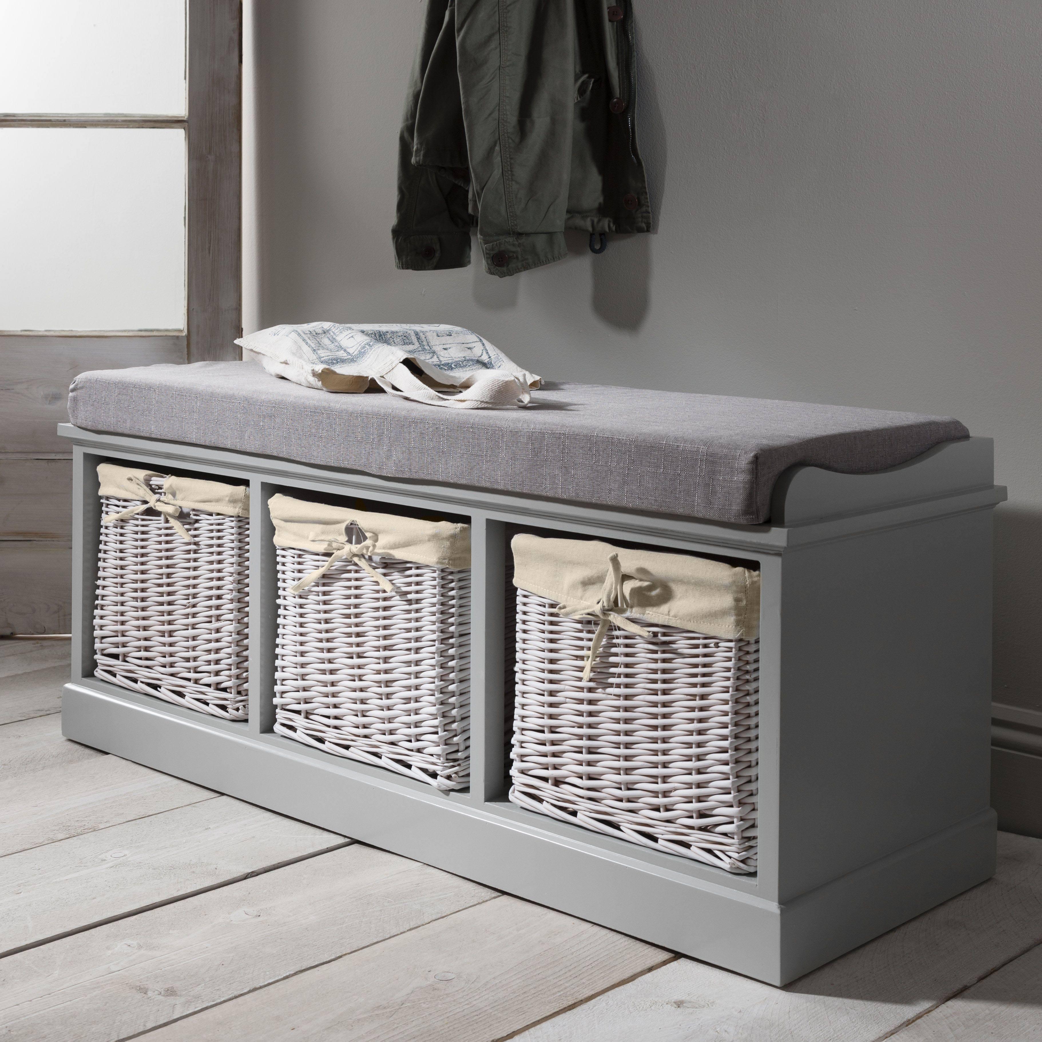 OUTLET - Fyfield 3 Seater Hallway Storage Bench with Storage - Grey