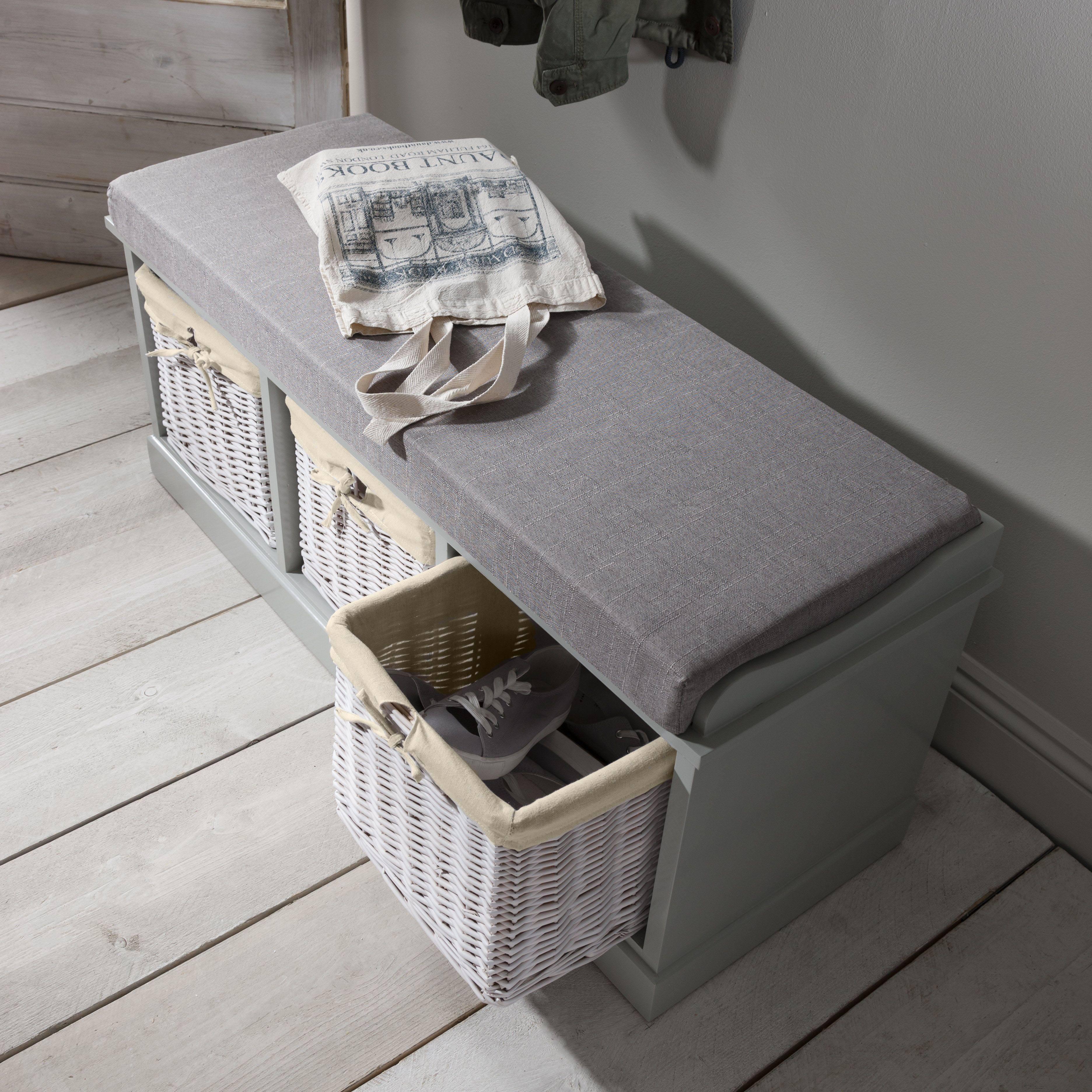 OUTLET - Fyfield 3 Seater Hallway Storage Bench with Storage - Grey