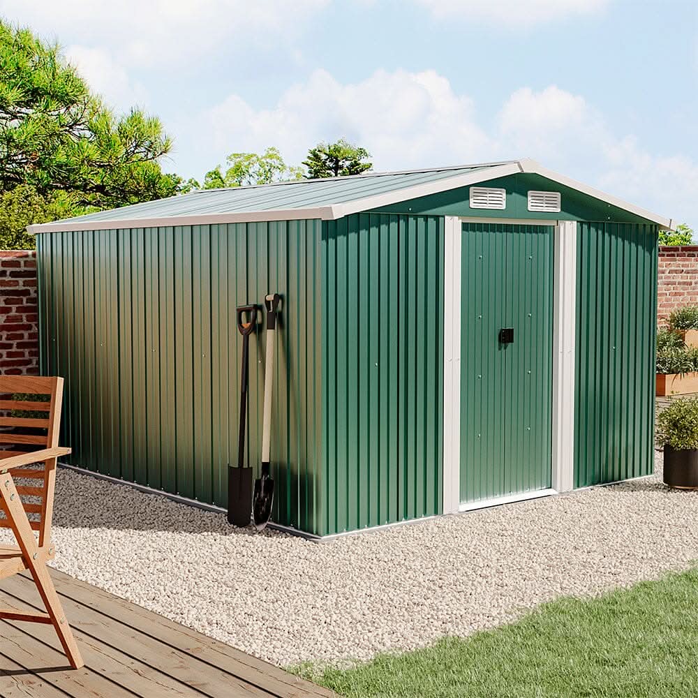 Waterproof 6x8/8x8/10x8/12x10ft Metal Shed with Gable Roof Charcoal Black/Green
