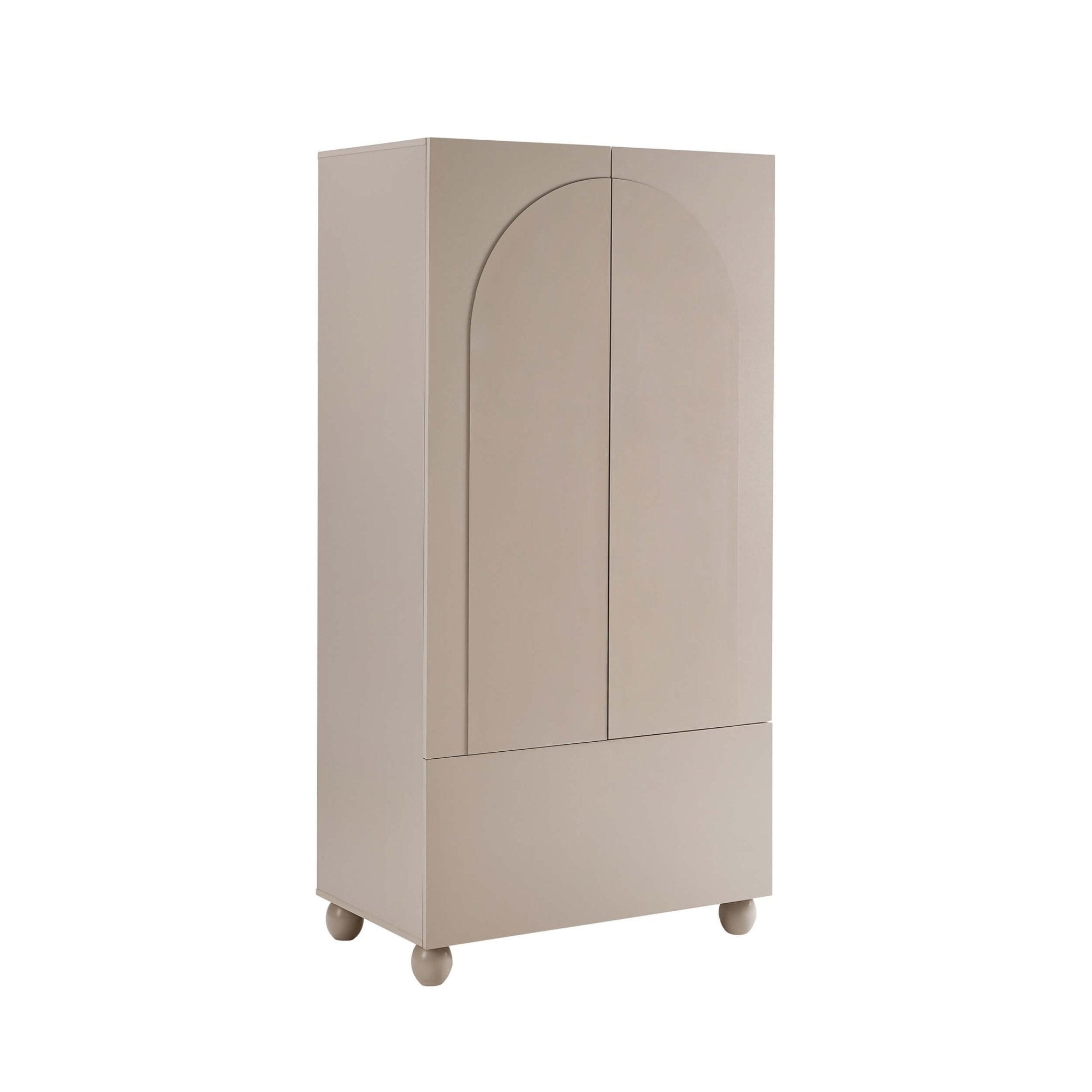 Rachel Arch Front 2 Door Wardrobe with Drawer - Taupe