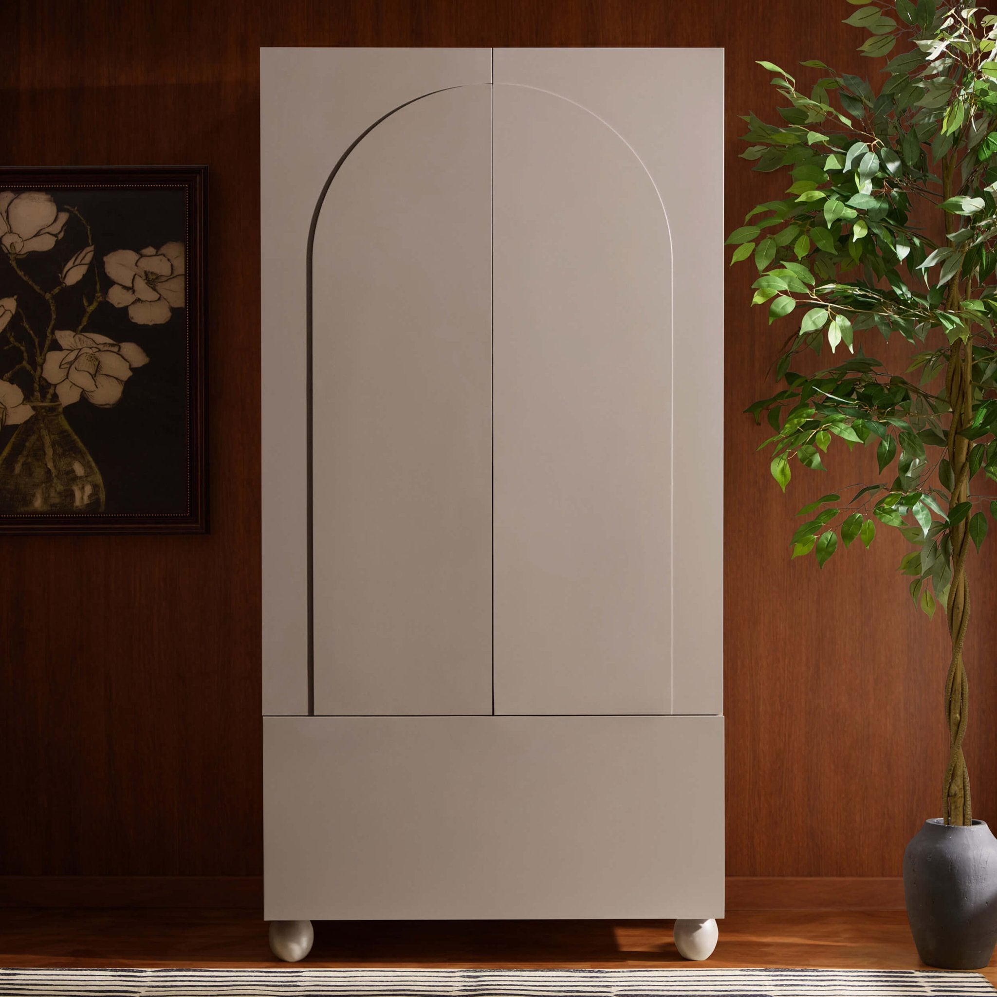 Rachel Arch Front 2 Door Wardrobe with Drawer - Taupe