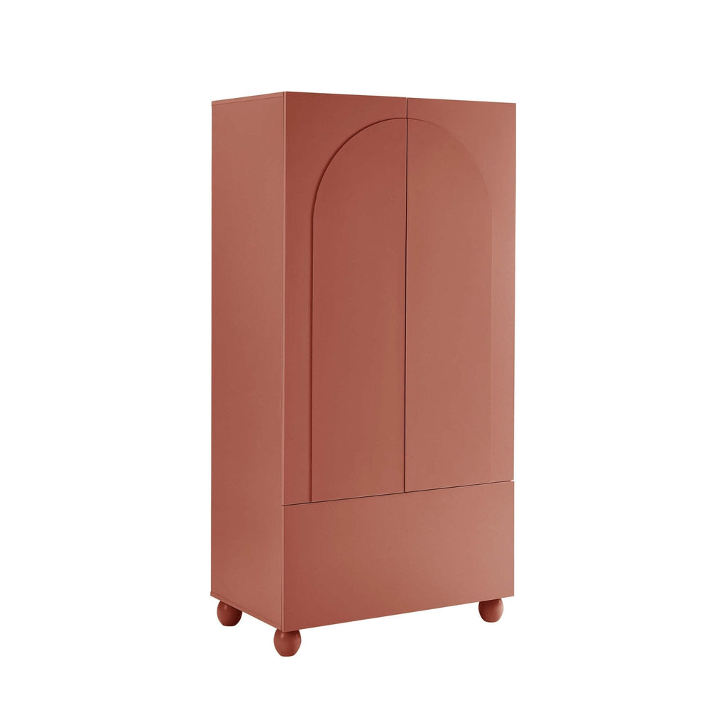 Rachel Arch Front 2 Door Wardrobe with Drawer - Terracotta