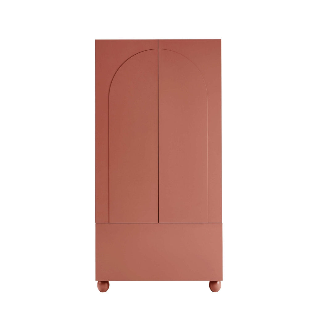 Rachel Arch Front 2 Door Wardrobe with Drawer - Terracotta