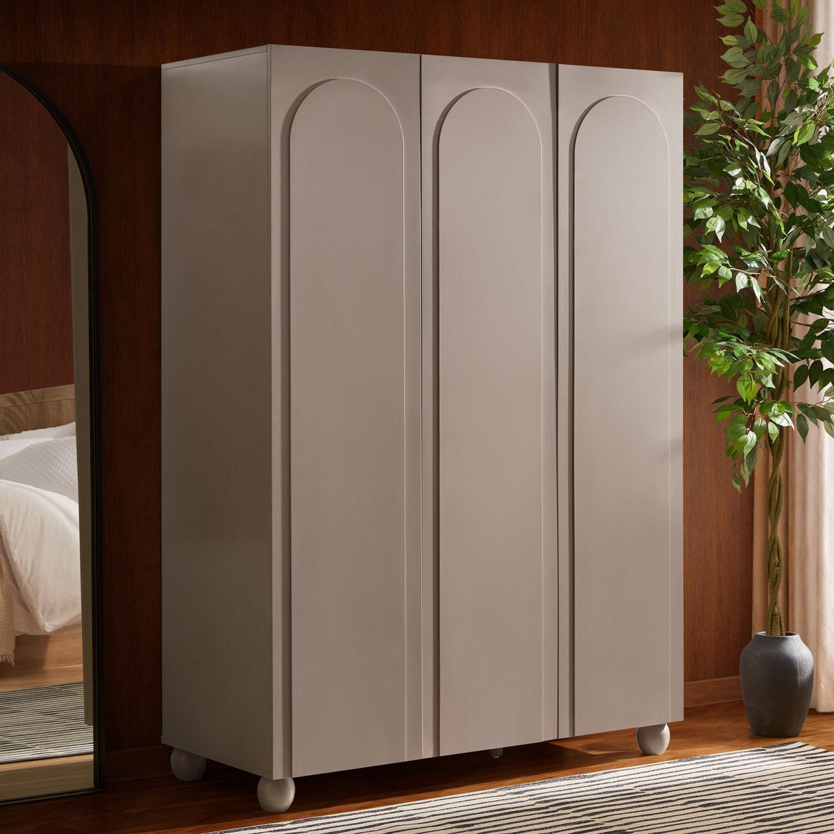 Rachel Arch Front 3 Door Wardrobe - Taupe