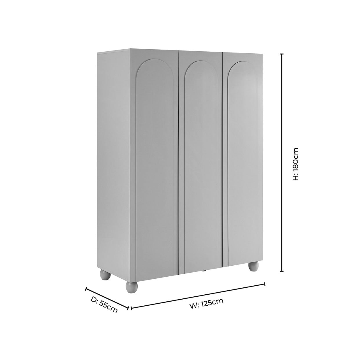 Rachel Arch Front 3 Door Wardrobe - Taupe
