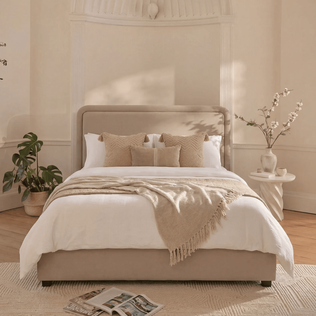 Robyn Double Ottoman Bed - Soft Beige