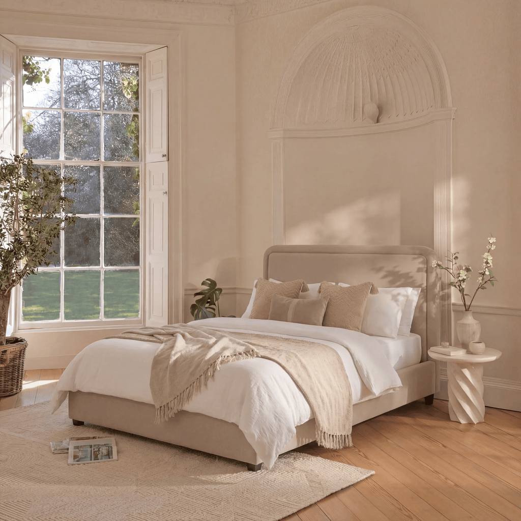 Robyn Double Ottoman Bed - Soft Beige