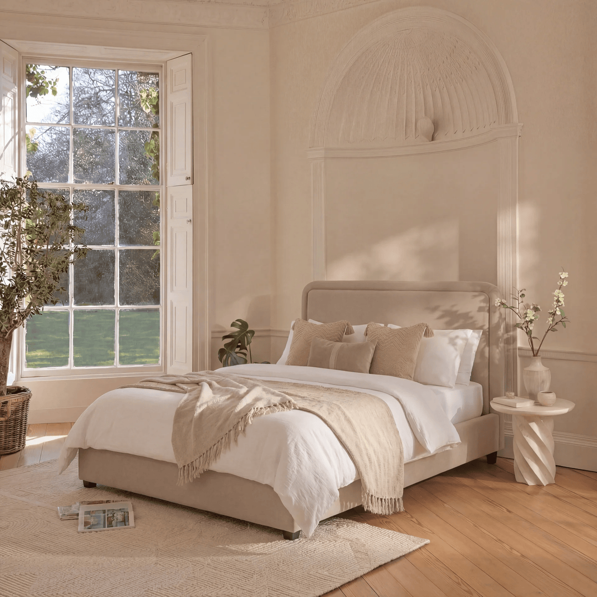 Robyn Double Ottoman Bed - Soft Beige