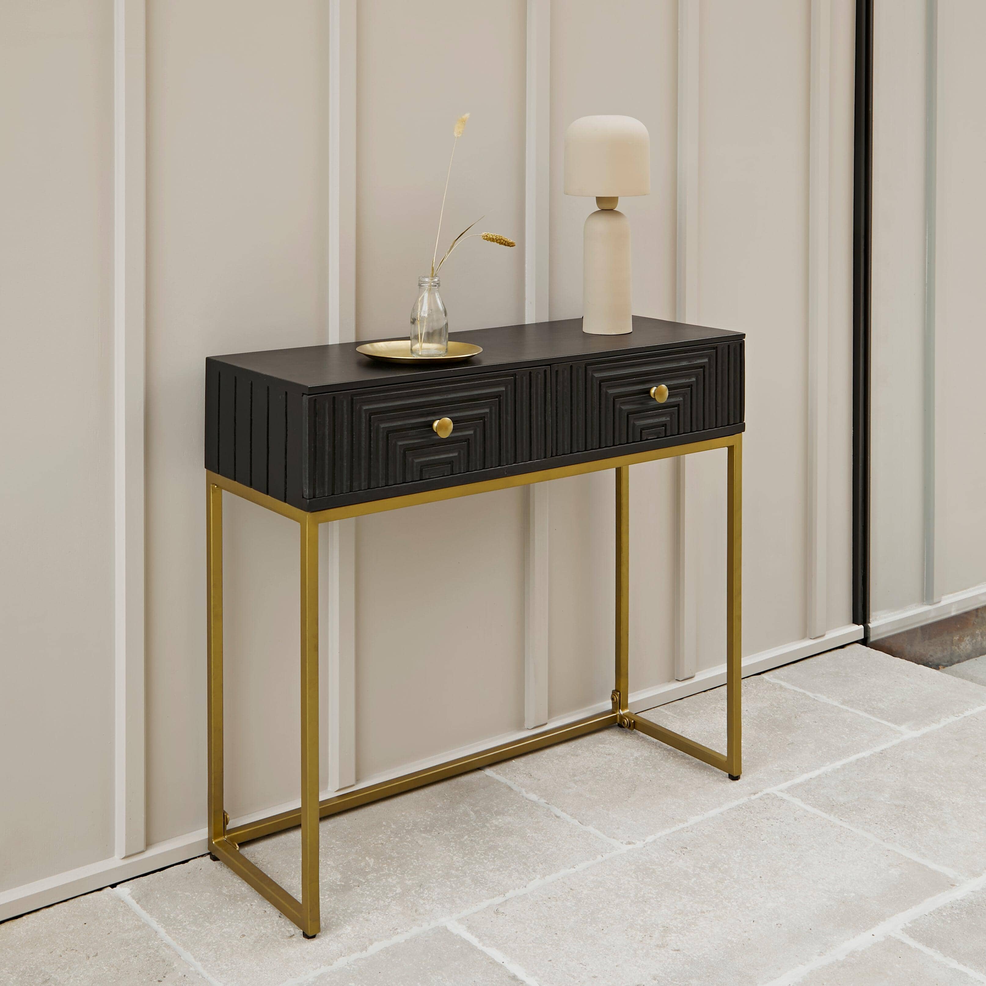 Rayna Black Mango Wood 2 Drawer Console Table