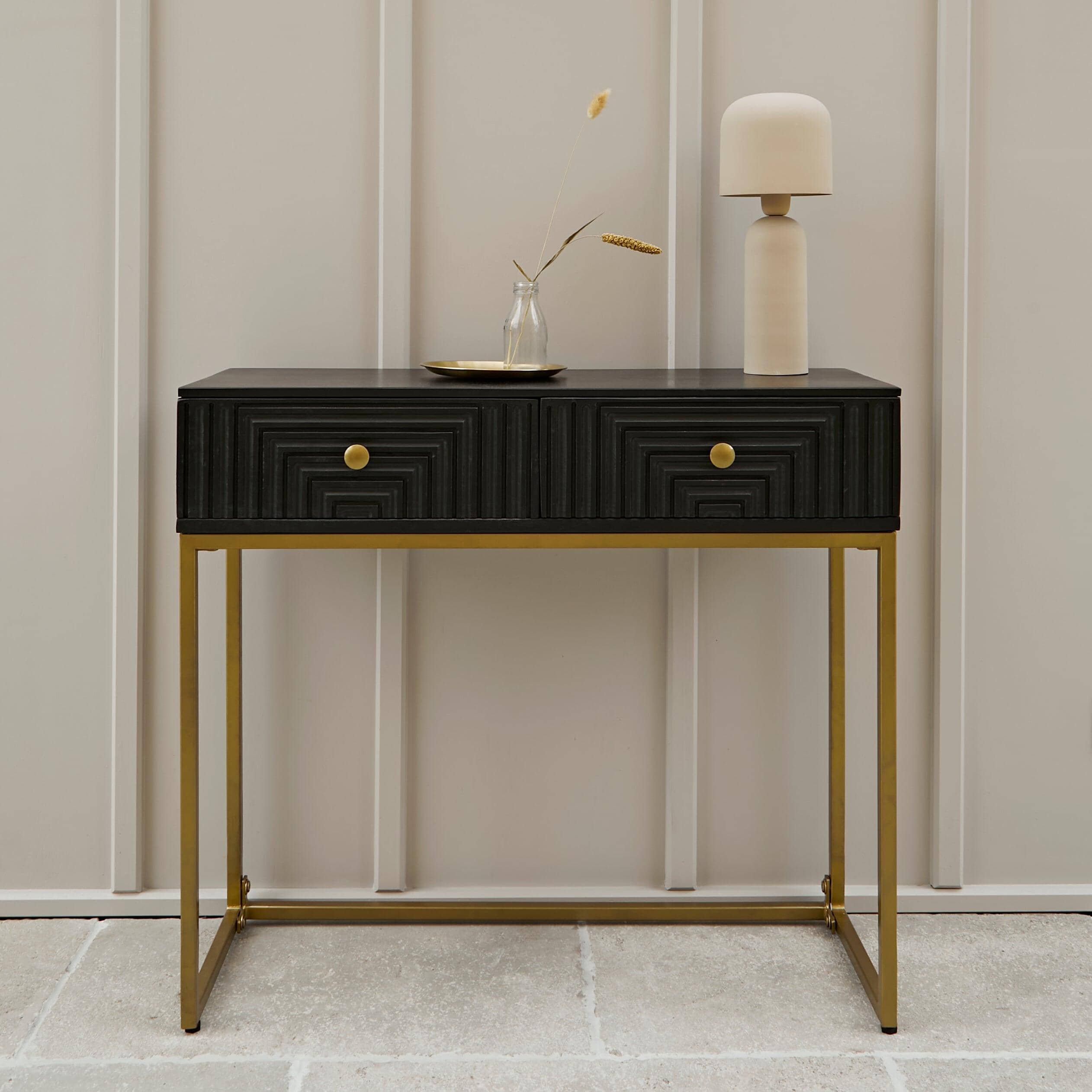 Rayna Black Mango Wood 2 Drawer Console Table