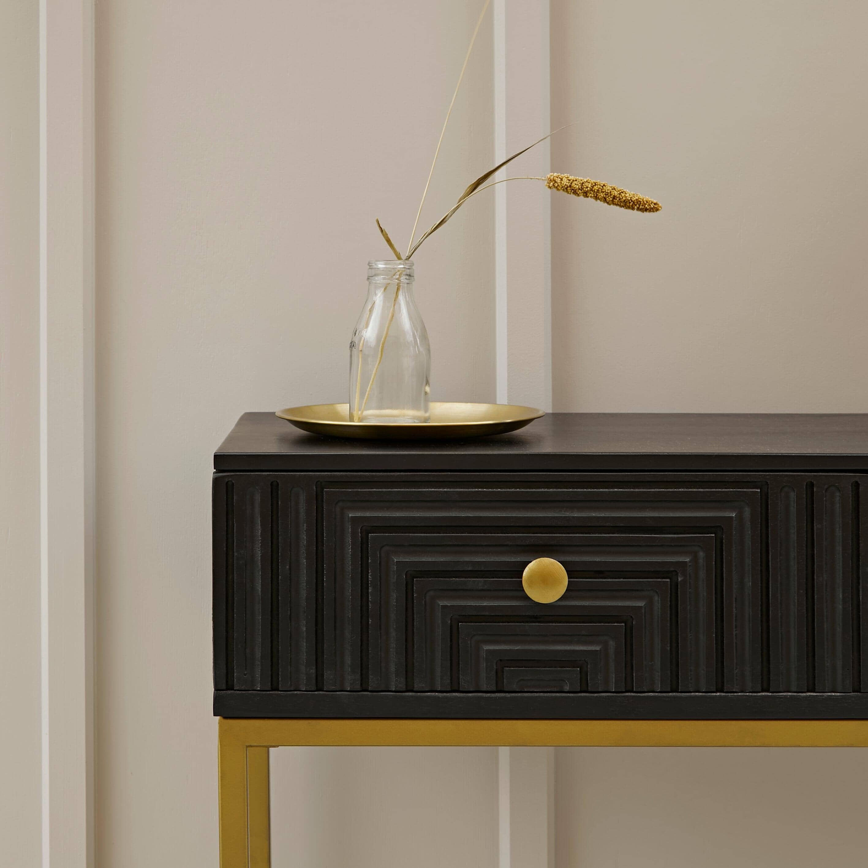 Rayna Black Mango Wood 2 Drawer Console Table