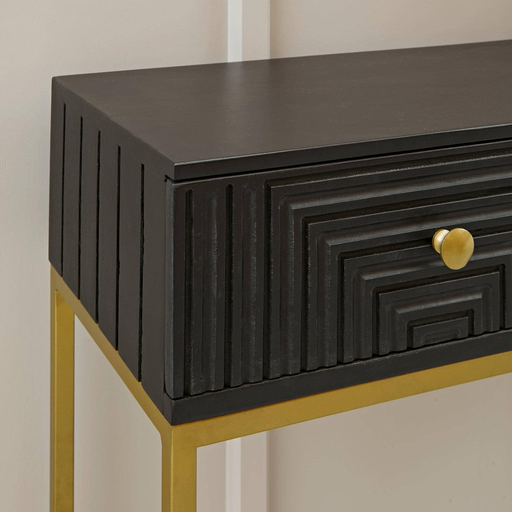 Rayna Black Mango Wood 2 Drawer Console Table