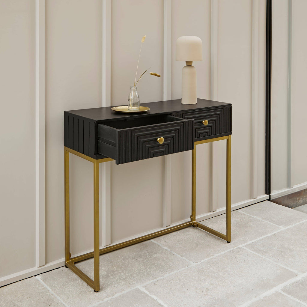 Rayna Black Mango Wood 2 Drawer Console Table
