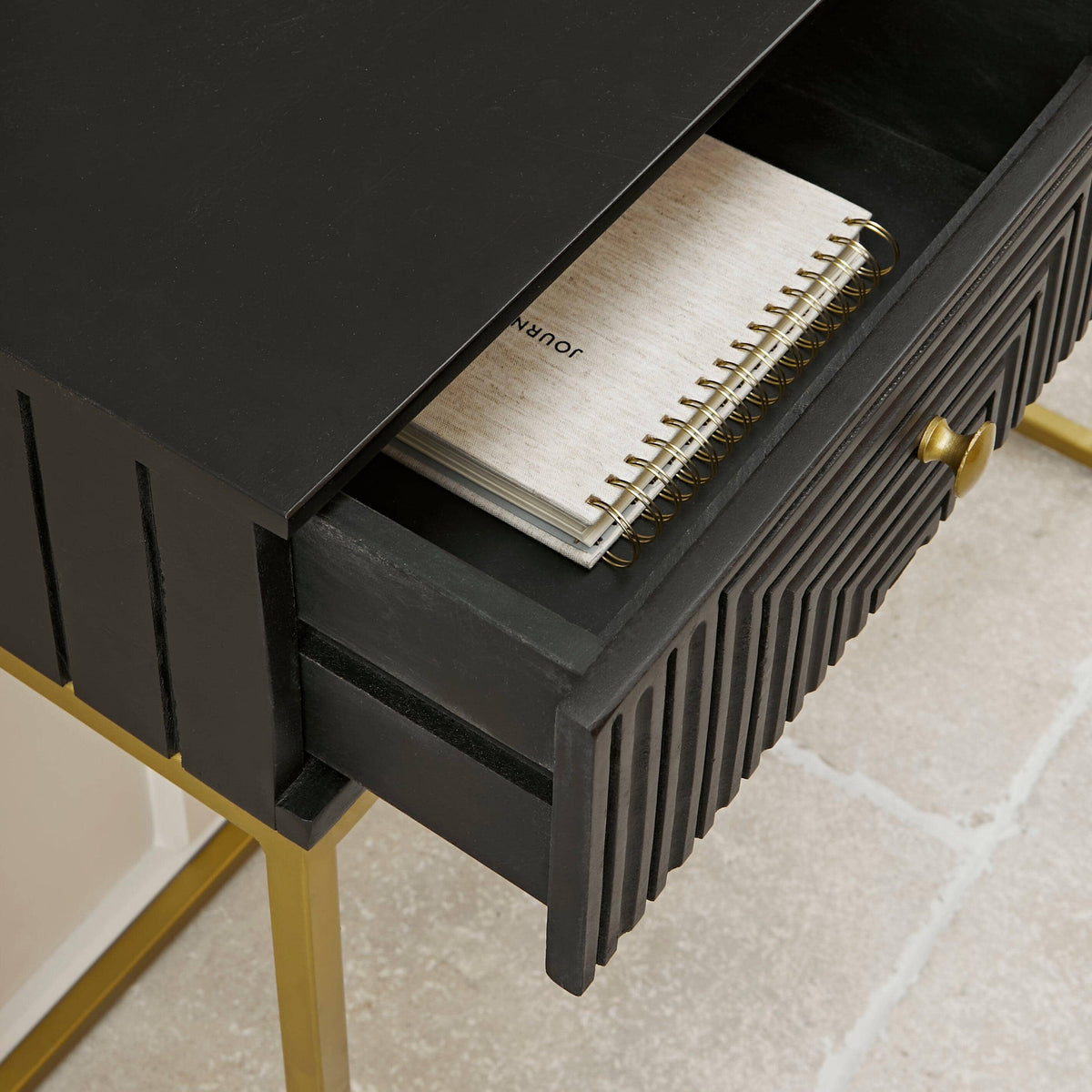 Rayna Black Mango Wood 2 Drawer Console Table