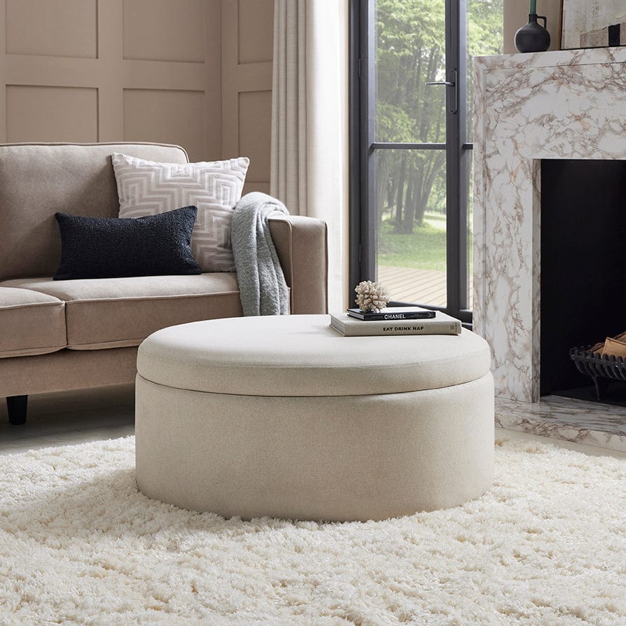 Stockton Round Storage Pouffe - Linen Natural
