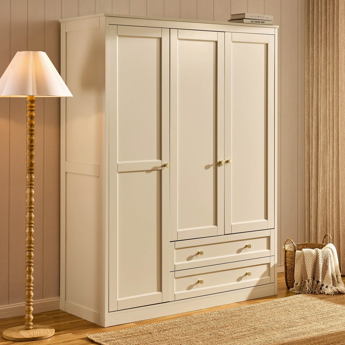 Ruby 3 Door Wardrobe with Drawers - Cream