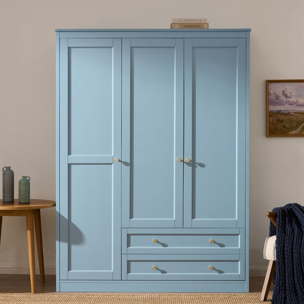 Ruby 3 Door Wardrobe with Drawers - Sky Blue