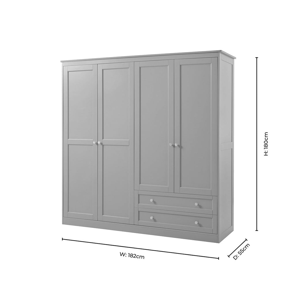 Ruby 4 Door Wardrobe with Drawers - Taupe