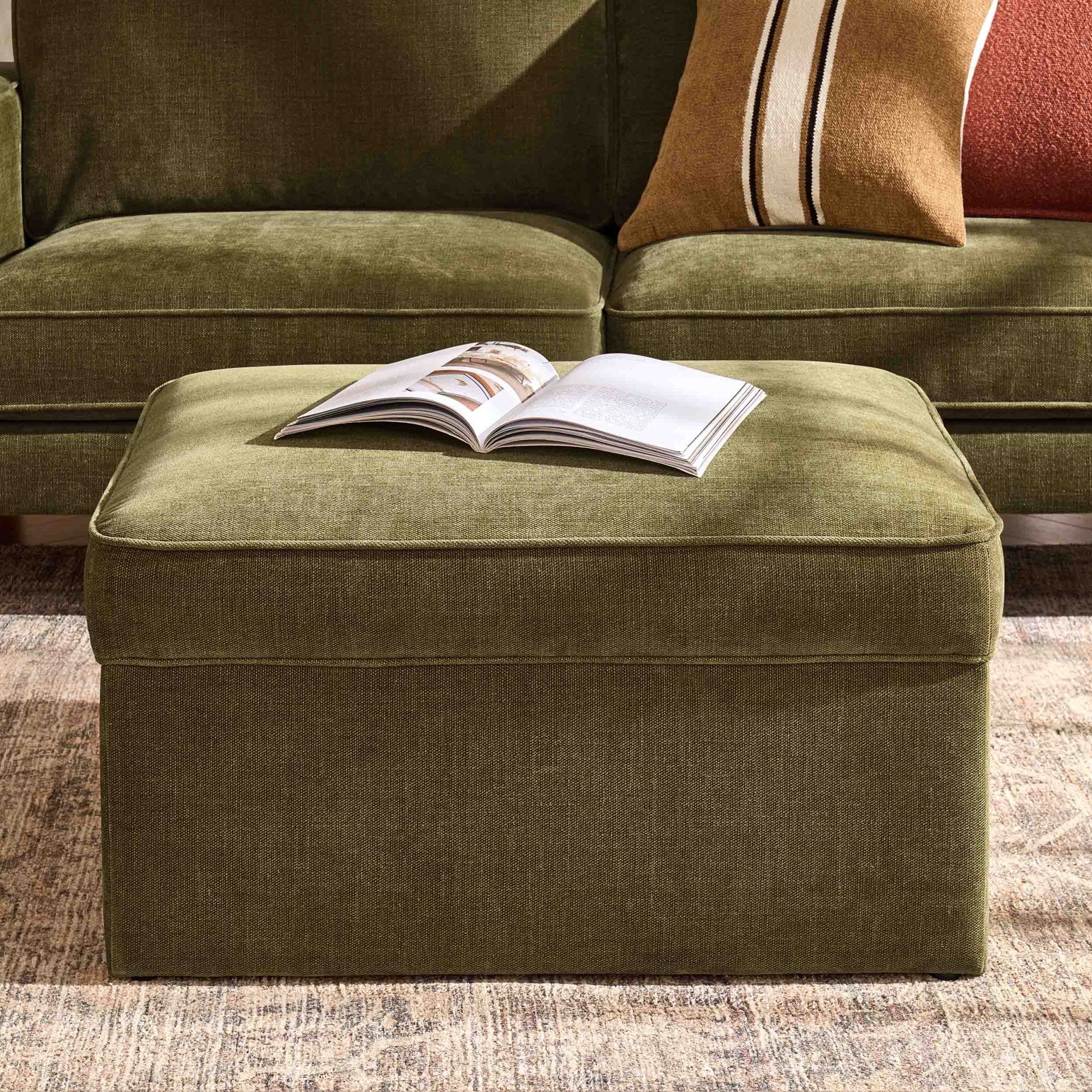 Soho Ottoman Storage Pouffe - Chenille Olive