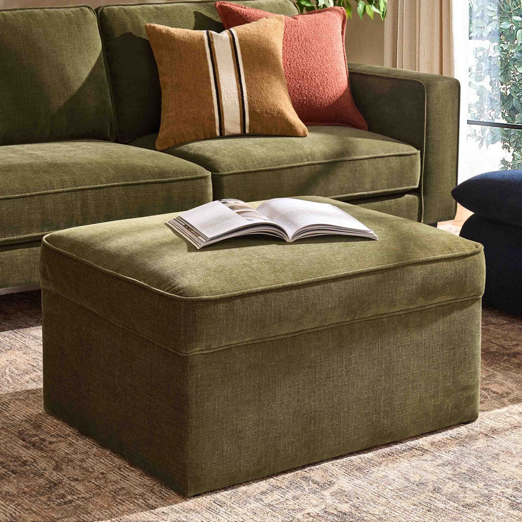 Soho Ottoman Storage Pouffe - Chenille Olive