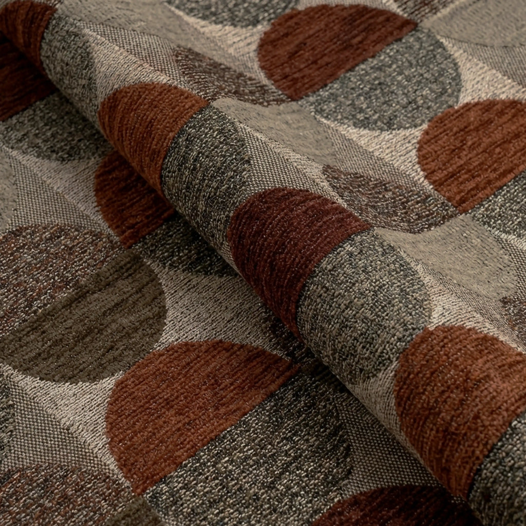 Oberon Storage Ottoman | Multicolour Orbis Patterned Fabric & Walnut
