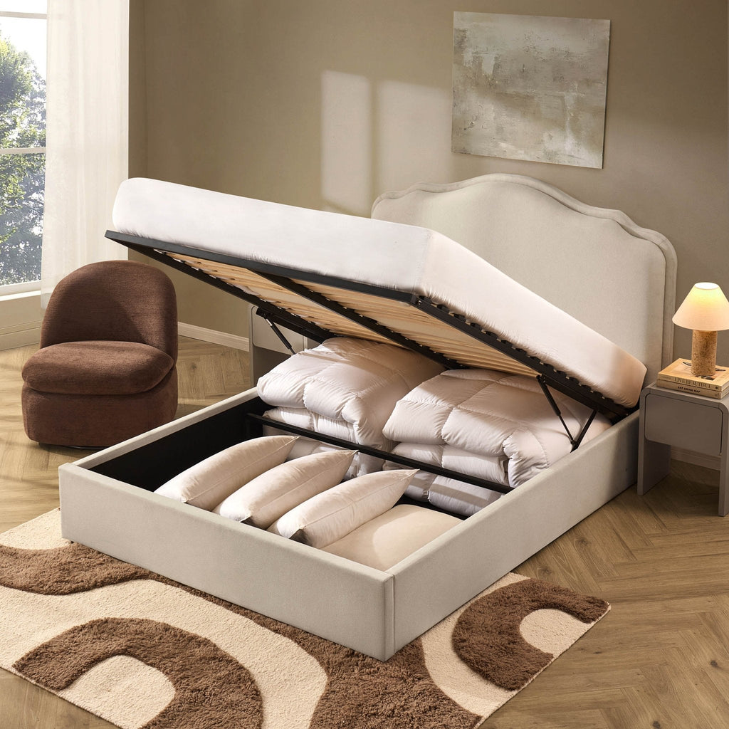 Wiltshire Ottoman Storage Bed - Cream Linen